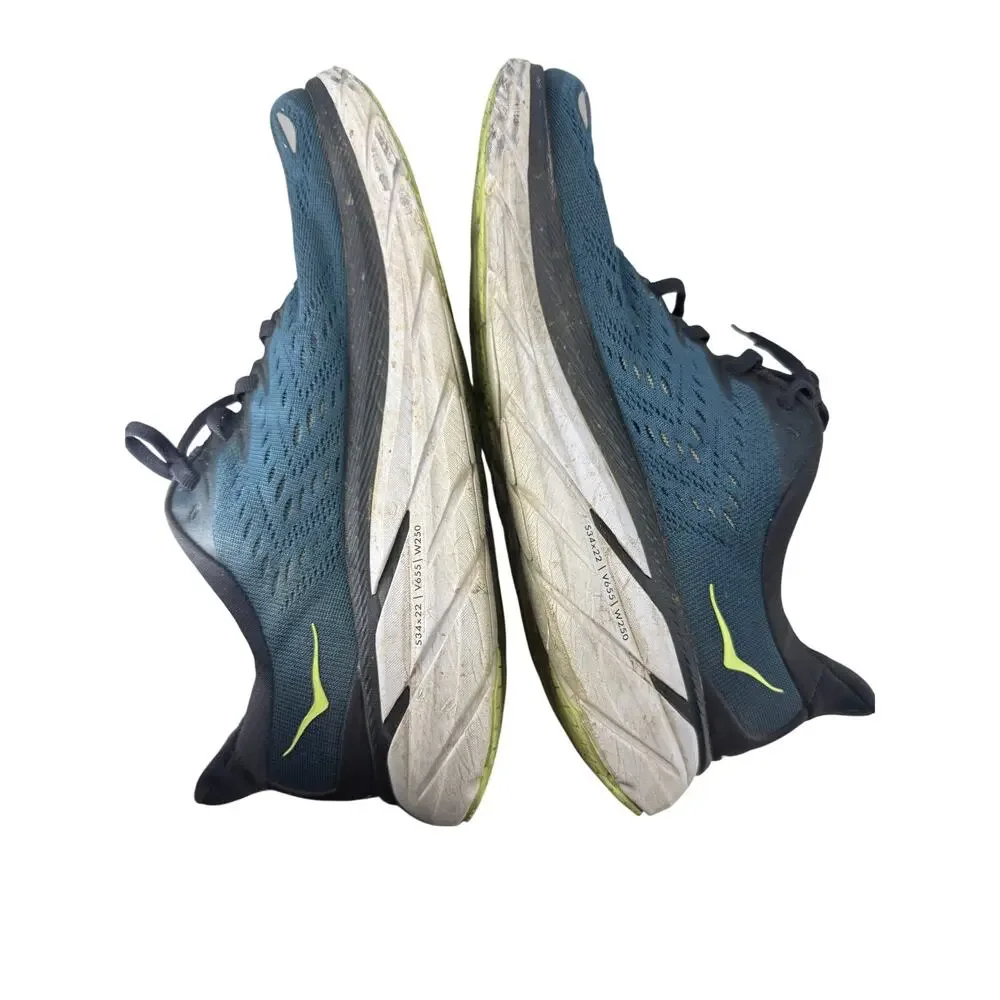 Hoka M Clifton 8 Blue Electric Green Mens 10D Running High Cushion